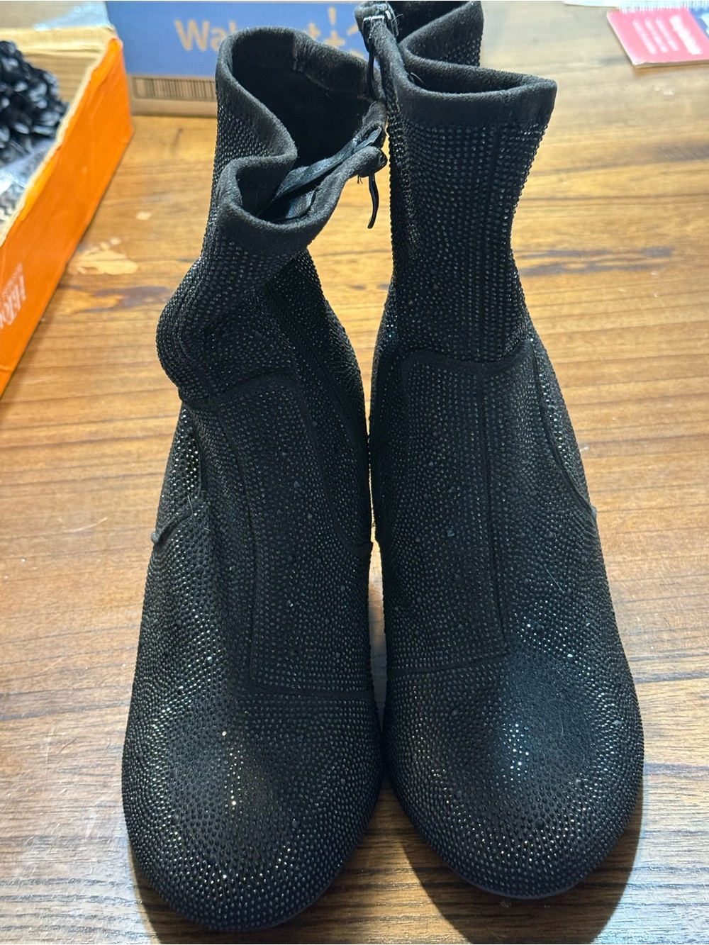 Lane Bryant Black Rhinestone Sock Ankle Booties
